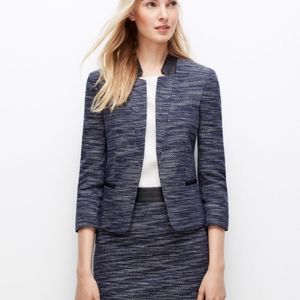 Tweed blazer jacket with faux leather trim